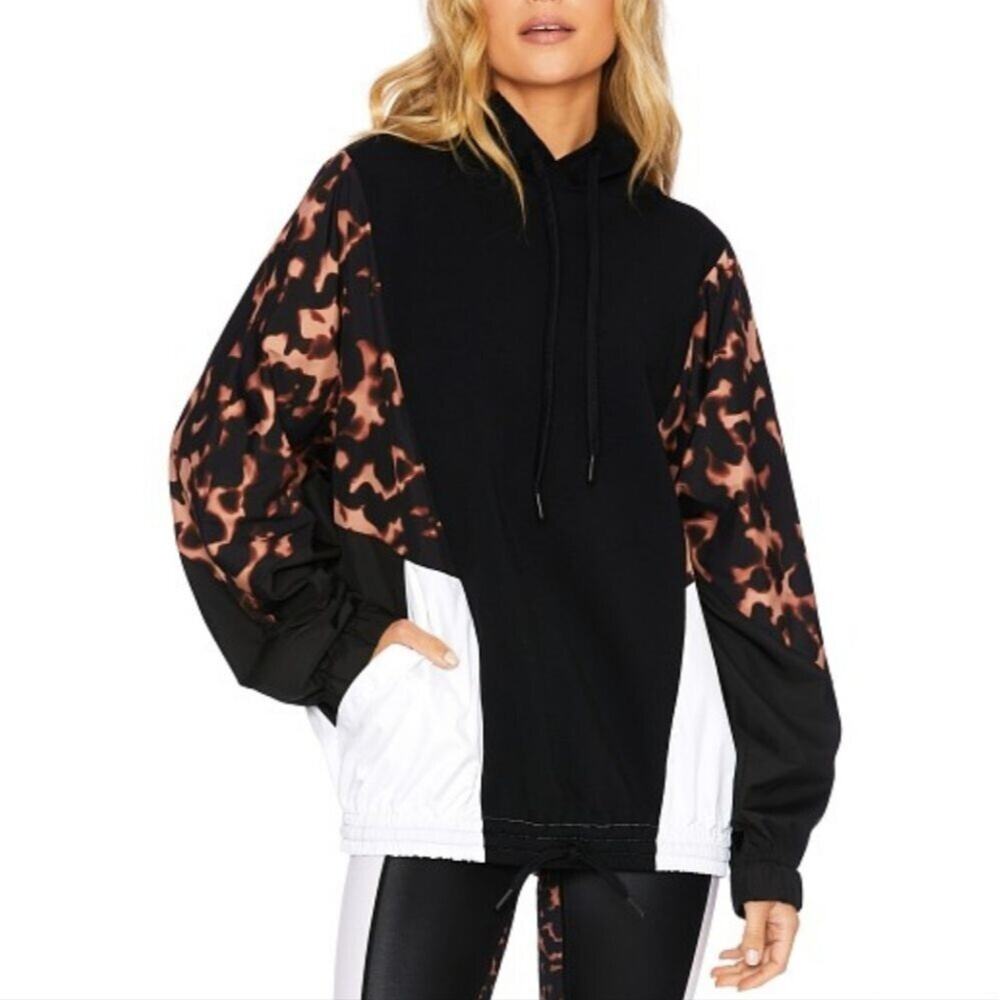 Beach Riot Stella Popover Black, White & Brown Hooded Pullover Jacket Size XS